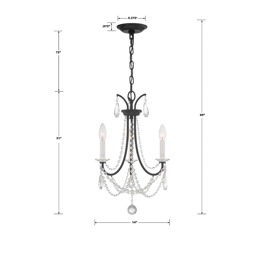 Crystorama KAR-90903-MK-CL-MWP Matte Black Karrington 3 Light Matte Black Mini Chandelier Image 2