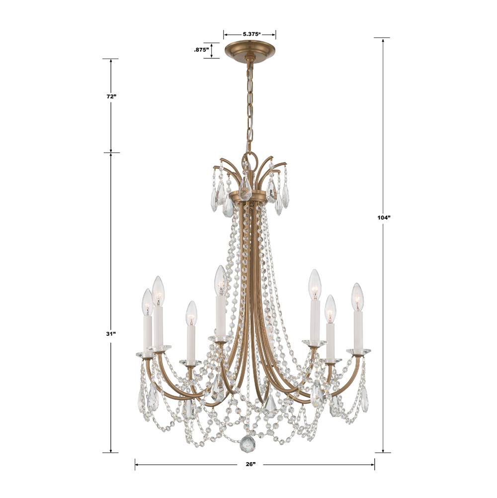 Crystorama KAR-90908-AG-CL-MWP Aged Brass Karrington 8 Light Aged Brass Chandelier Image 2