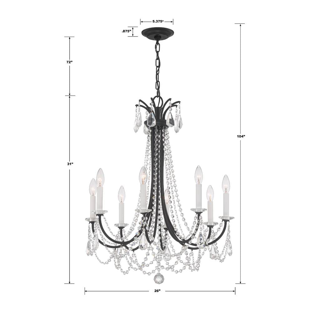 Crystorama KAR-90908-MK-CL-MWP Matte Black Karrington 8 Light Matte Black Chandelier Image 2