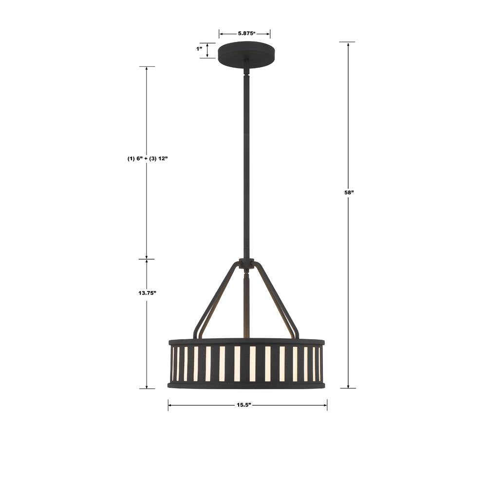 Crystorama KEN-8303-BF Black Forged Kendal 3 Light Black Forged Pendant Image 2