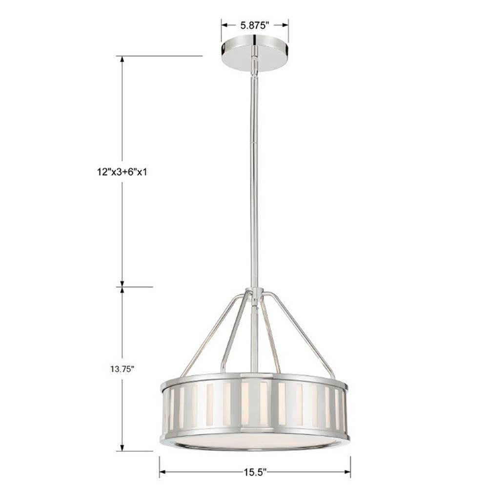 Crystorama KEN-8303-PN Polished Nickel Kendal 3 Light Polished Nickel Pendant Image 2