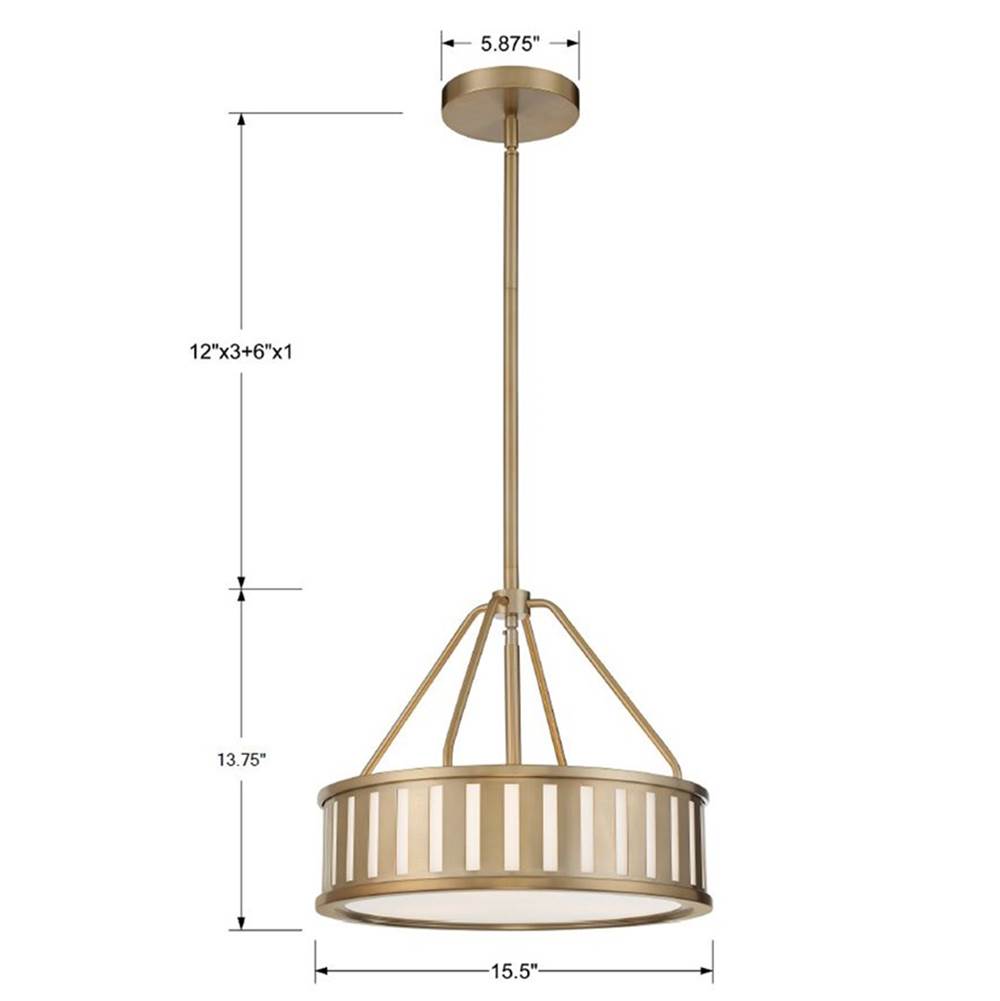 Crystorama KEN-8303-VG Vibrant Gold Kendal 3 Light Vibrant Gold Pendant Image 2