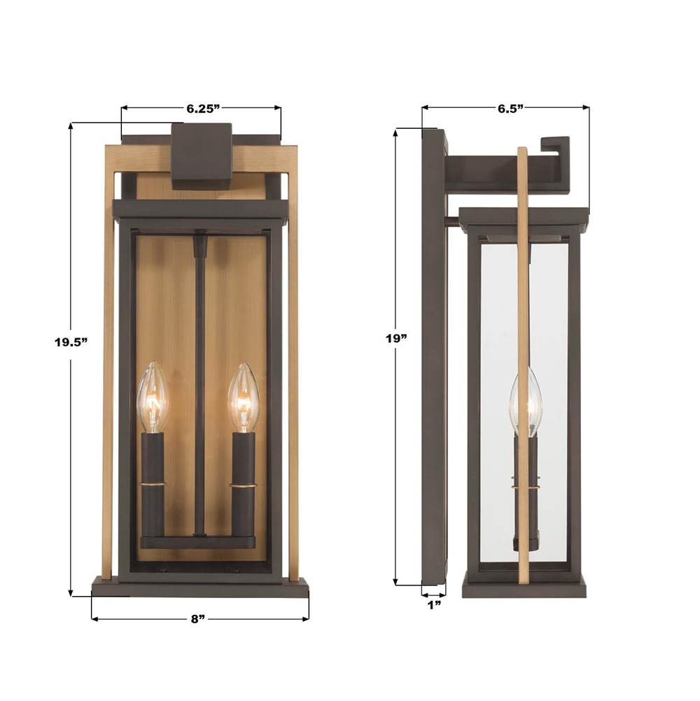 Crystorama LDL-902-TZ-TG Twilight Bronze,Textured Gold Lendel 8'' Twilight Bronze And Textured Gold Outdoor Sconce Image 2