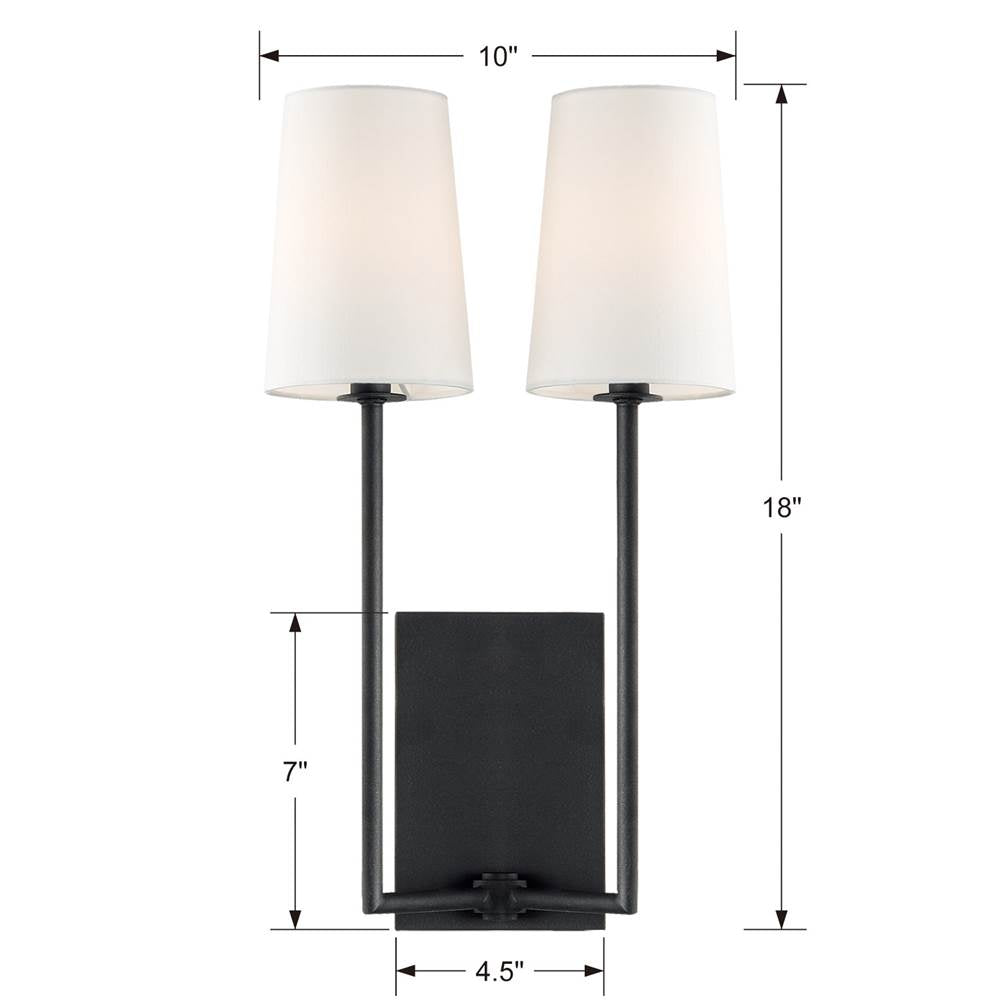 Crystorama LEN-252-BF Black Forged Lena 2 Light Black Forged Wall Mount Image 2
