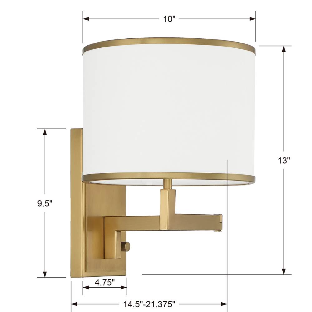 Crystorama MAD-B4101-AG Aged Brass Madison 1 Light Aged Brass Task Wall Mount Image 2