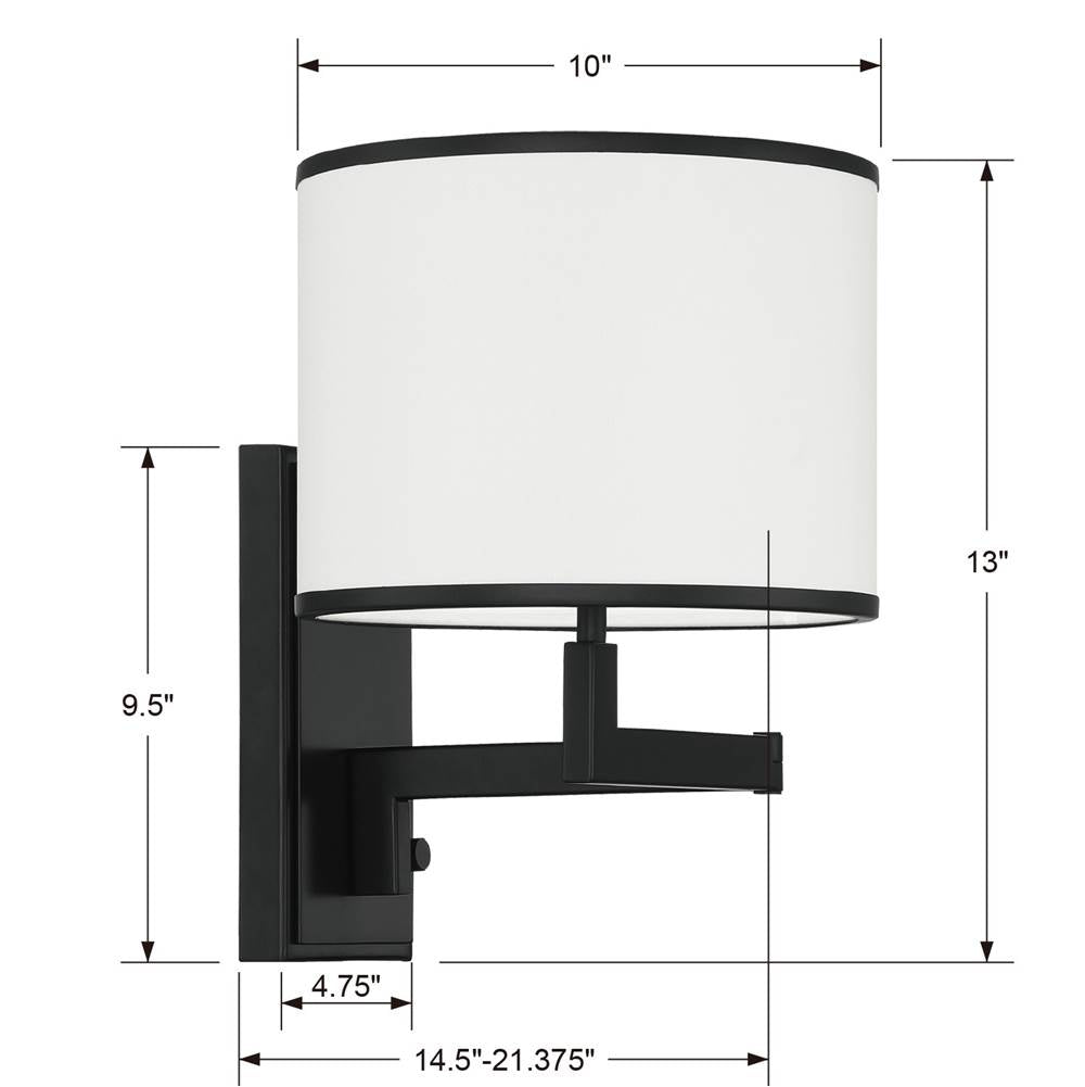 Crystorama MAD-B4101-MK Matte Black Madison 1 Light Matte Black Task Wall Mount Image 2