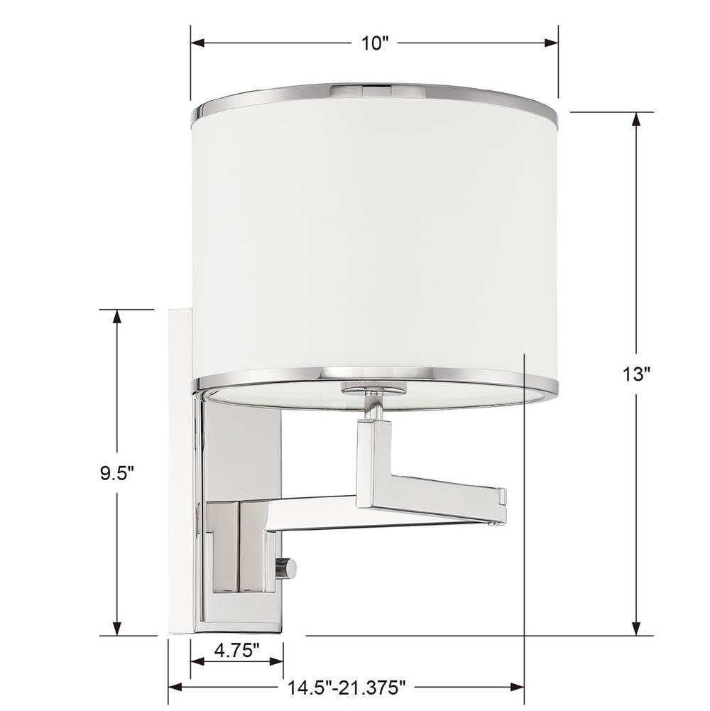 Crystorama MAD-B4101-PN Polished Nickel Madison 1 Light Polished Nickel Task Wall Mount Image 2