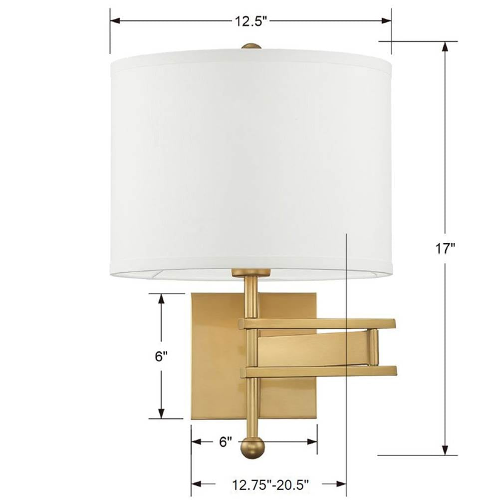 Crystorama MAR-A8031-AG Aged Brass Marshall 1 Light Aged Brass Wall Mount Image 2
