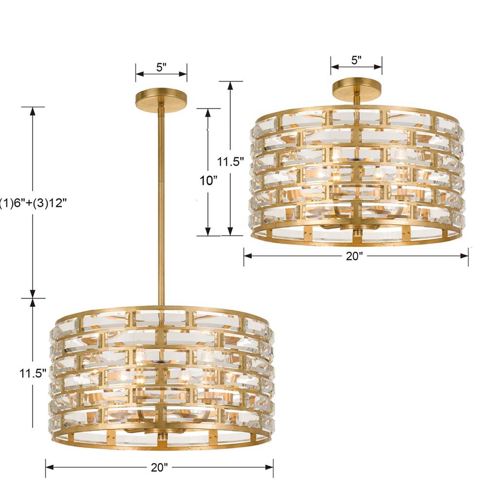 Crystorama Meridian 6 Light Antique Gold Ceiling Mount