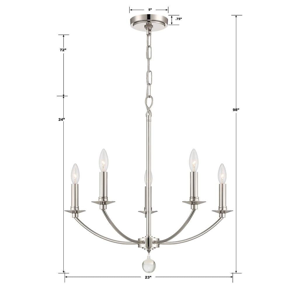 Crystorama MIL-8005-PN Polished Nickel Mila 5 Light Polished Nickel Chandelier Image 2