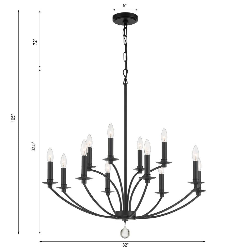 Crystorama MIL-8012-BK Black Mila 12 Light Black Chandelier Image 2