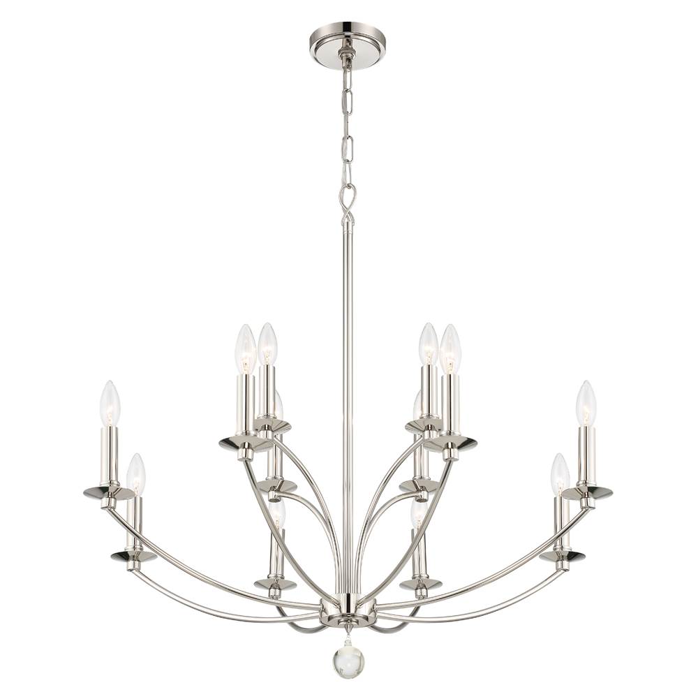Crystorama MIL-8012-PN Polished Nickel Mila 12 Light Polished Nickel Chandelier Image 3