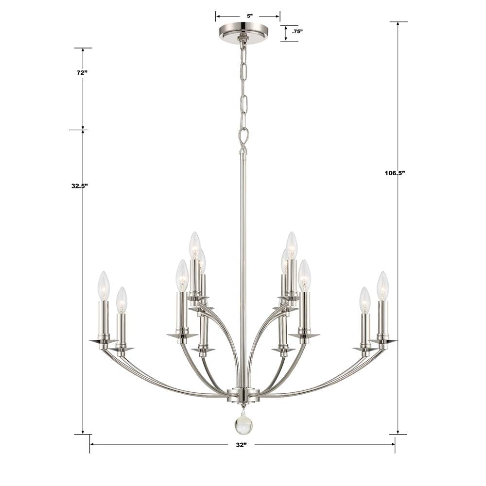 Crystorama MIL-8012-PN Polished Nickel Mila 12 Light Polished Nickel Chandelier Image 2