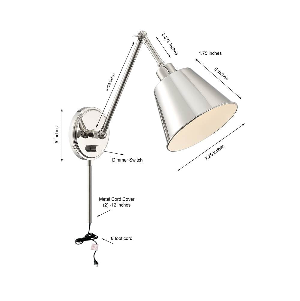 Crystorama MIT-A8020-PN Polished Nickel Mitchell 1 Light Polished Nickel Wall Mount Image 2