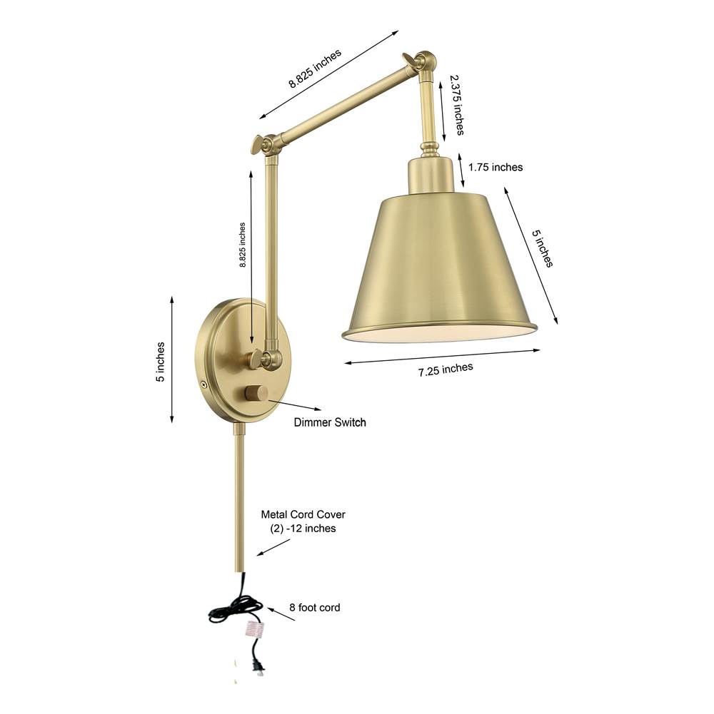 Crystorama MIT-A8021-AG Aged Brass Mitchell 1 Light Aged Brass Wall Mount Image 2