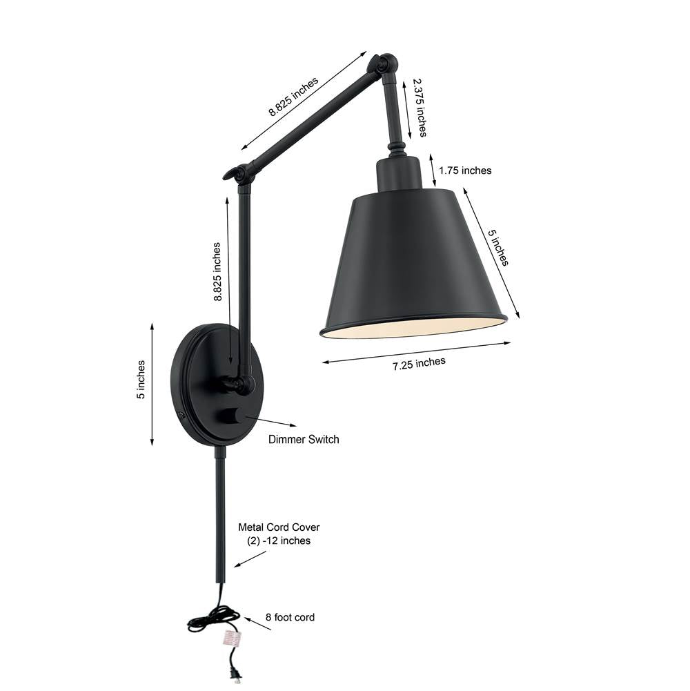 Crystorama MIT-A8021-MK Matte Black Mitchell 1 Light Matte Black Wall Mount Image 2