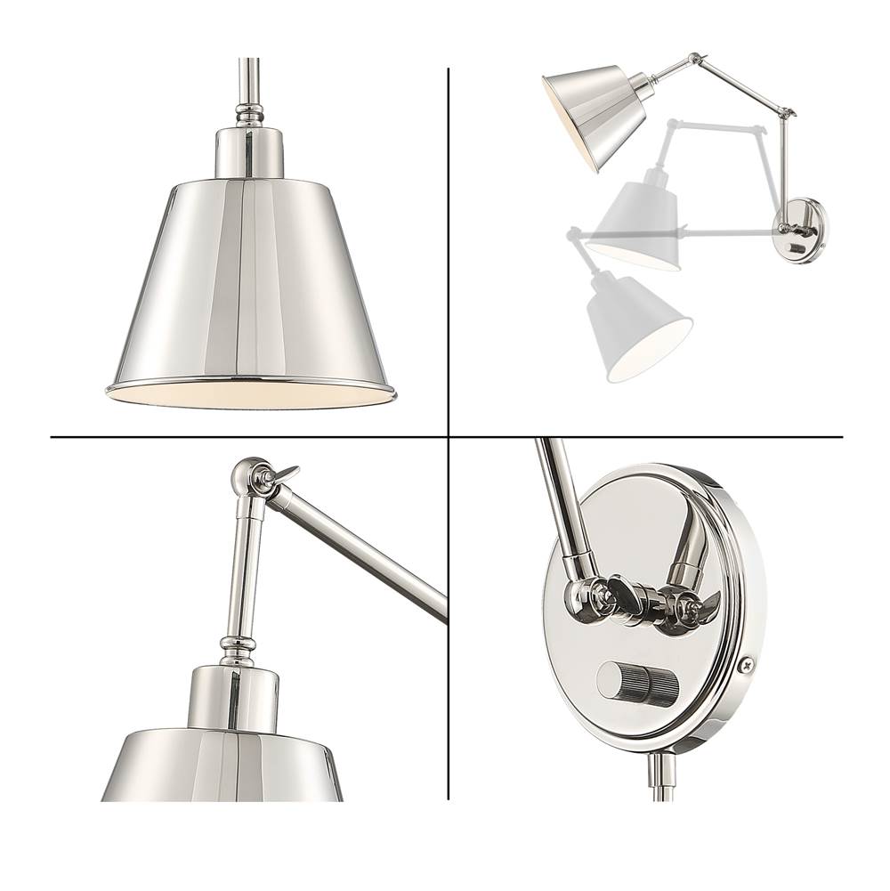Crystorama MIT-A8021-PN Polished Nickel Mitchell 1 Light Polished Nickel Wall Mount Image 3