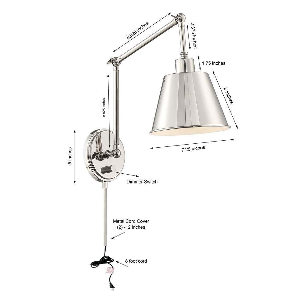 Crystorama MIT-A8021-PN Polished Nickel Mitchell 1 Light Polished Nickel Wall Mount Image 2