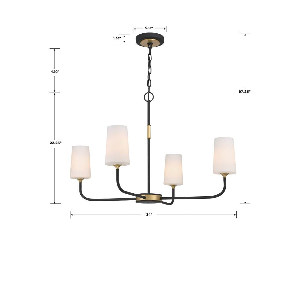 Crystorama NIL-70015-BF-MG Black Forged,Modern Gold Niles 4 Light Black Forged  Plus  Modern Gold Chandelier Image 2