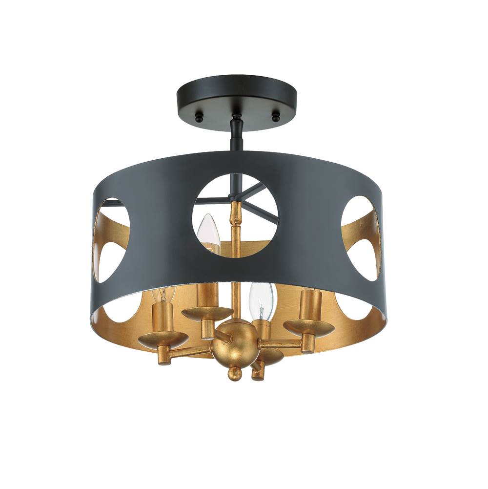 Crystorama ODE-700-BK-GA_CEILING Black,Antique Gold Odelle 4 Light Black  Plus  Antique Gold Ceiling Mount Image 1