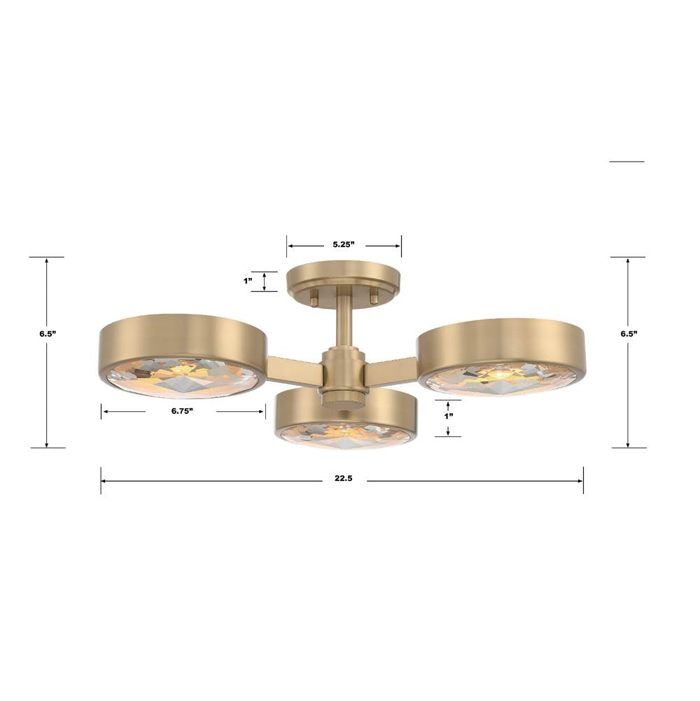 Crystorama ORS-733-MG Modern Gold Orson 3 Light Modern Gold Ceiling Mount Image 2