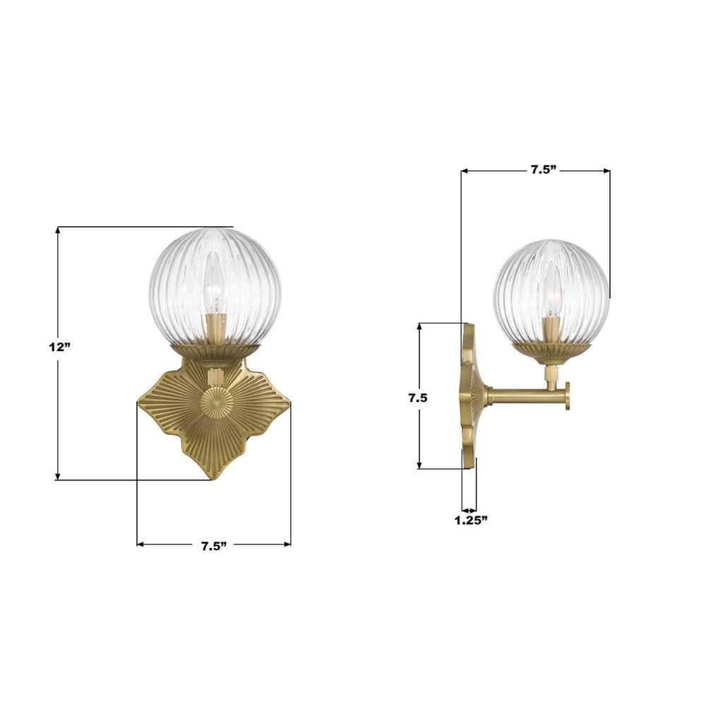 Crystorama ORY-1001-AG-CL Aged Brass Orly 7.5'' Aged Brass Sconce Image 2