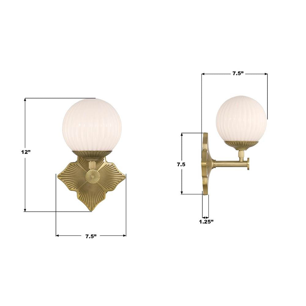 Crystorama ORY-1001-AG-WH Aged Brass Orly 7.5'' Aged Brass Sconce Image 2