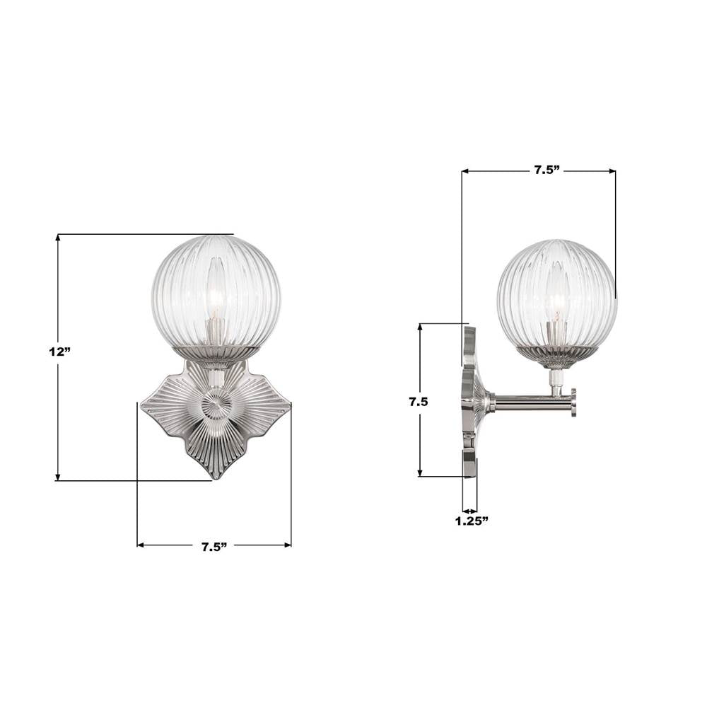 Crystorama ORY-1001-PN-CL Polished Nickel Orly 7.5'' Polished Nickel Sconce Image 2