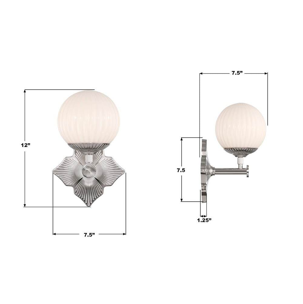 Crystorama ORY-1001-PN-WH Polished Nickel Orly 7.5'' Polished Nickel Sconce Image 2