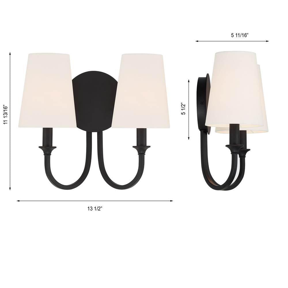 Crystorama PAY-922-BF Black Forged Payton 2 Light Black Forged Wall Mount Image 2
