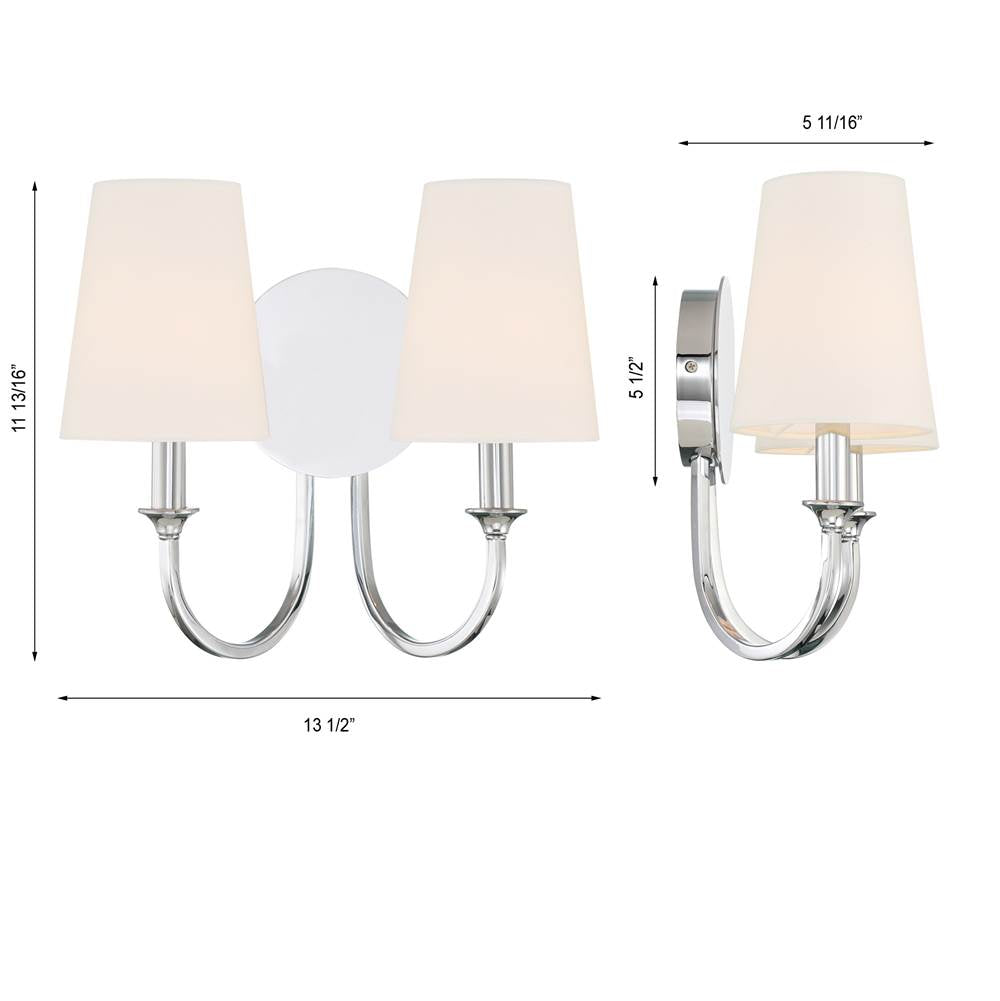 Crystorama PAY-922-CH Polished Chrome Payton 2 Light Polished Chrome Wall Mount Image 2