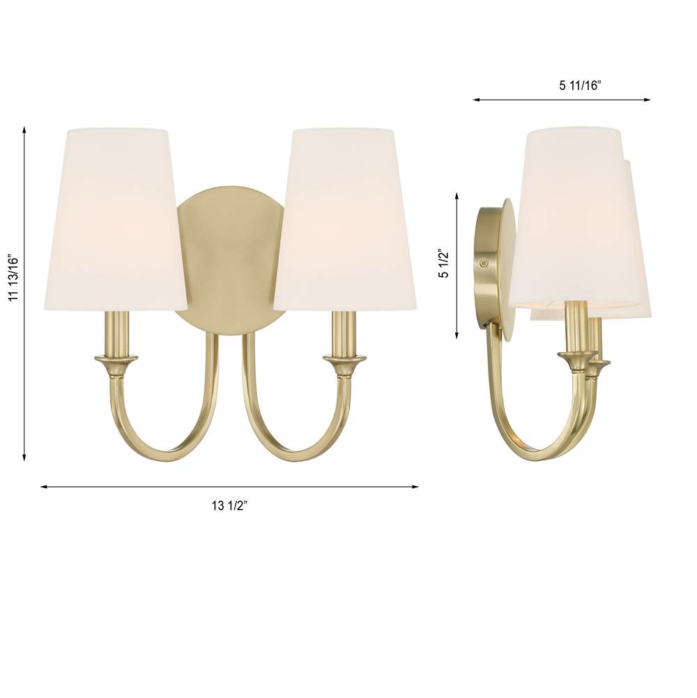 Crystorama PAY-922-VG Vibrant Gold Payton 2 Light Vibrant Gold Wall Mount Image 2
