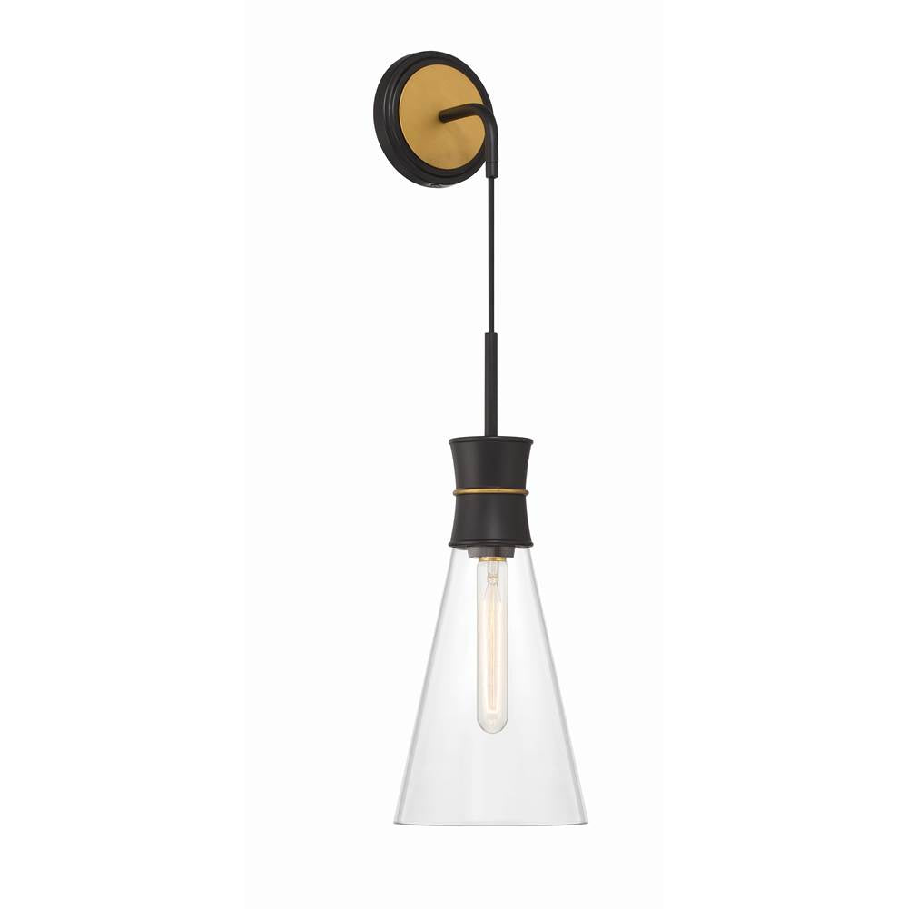 Crystorama QUN-1501-MK-TG Matte Black,Textured Gold Quinn 1 Light Matte Black Plus Textured Gold Sconce Image 1