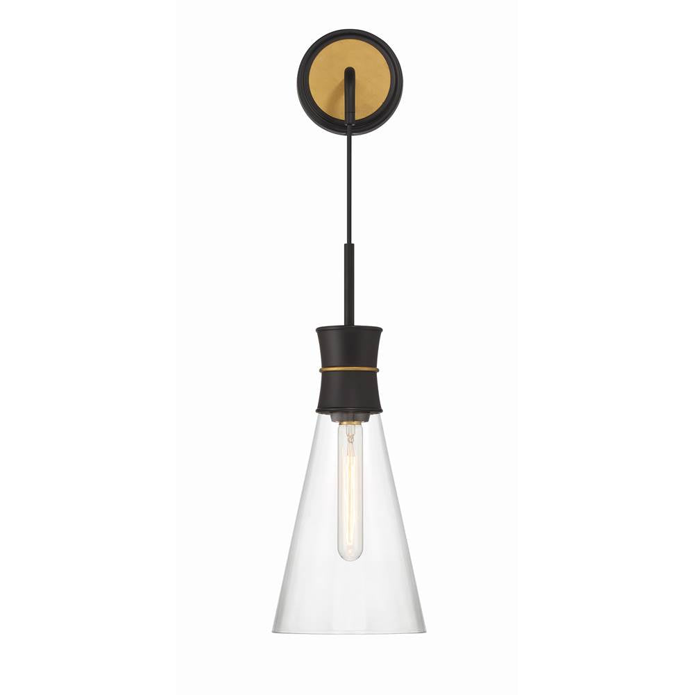 Crystorama Quinn 1 Light Matte Black Plus Textured Gold Sconce