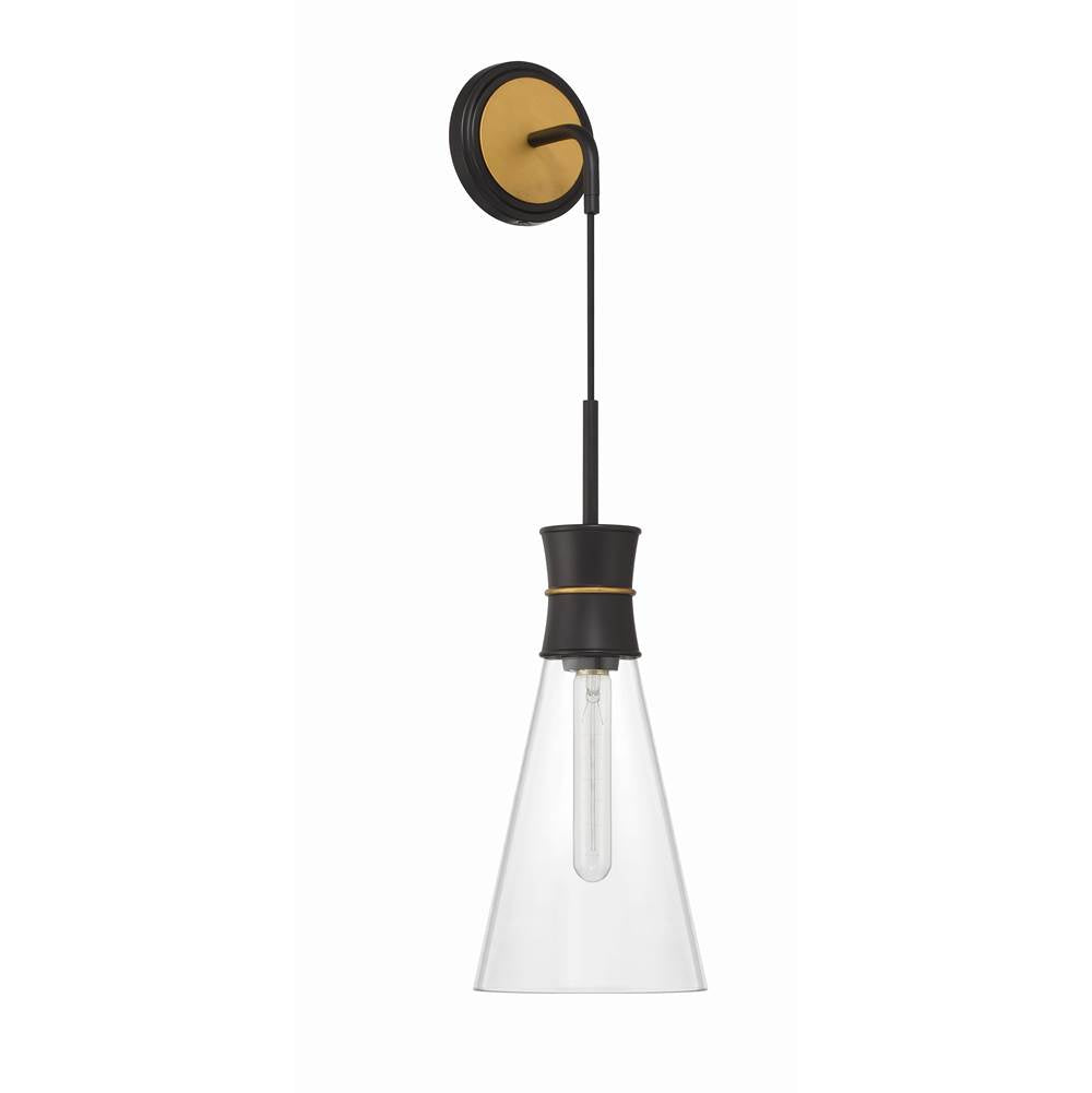 Crystorama QUN-1501-MK-TG Matte Black,Textured Gold Quinn 1 Light Matte Black Plus Textured Gold Sconce Image 7