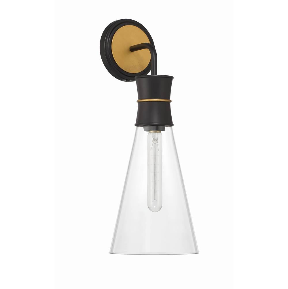 Crystorama QUN-1501-MK-TG Matte Black,Textured Gold Quinn 1 Light Matte Black Plus Textured Gold Sconce Image 5