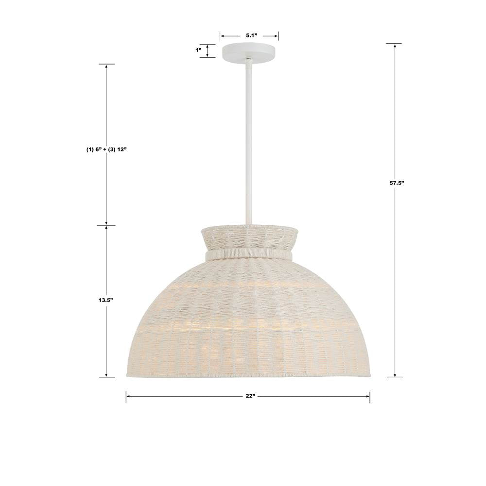 Crystorama RES-10524-MT Matte White Reese 4 Light Matte White Pendant Image 2