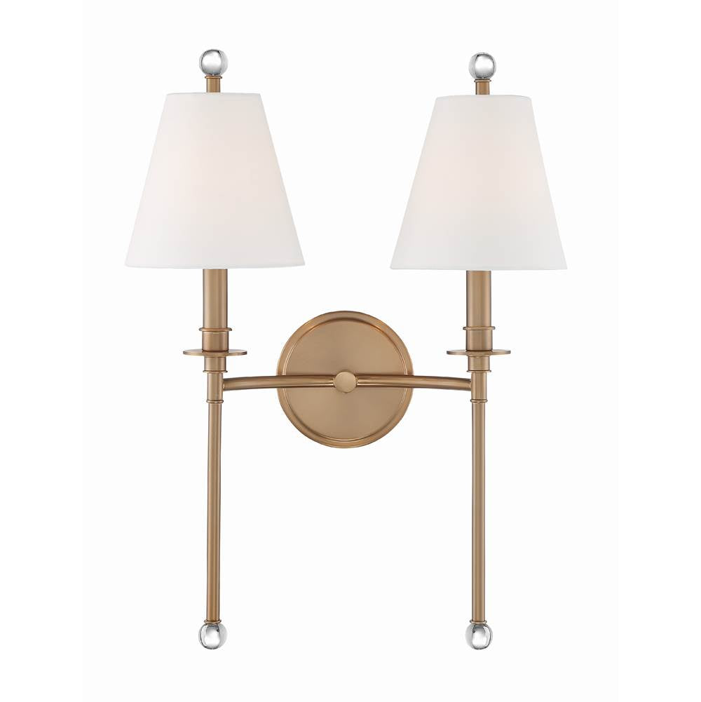 Crystorama RIV-383-AG Aged Brass Riverdale 2 Light Aged Brass Wall Mount Image 3