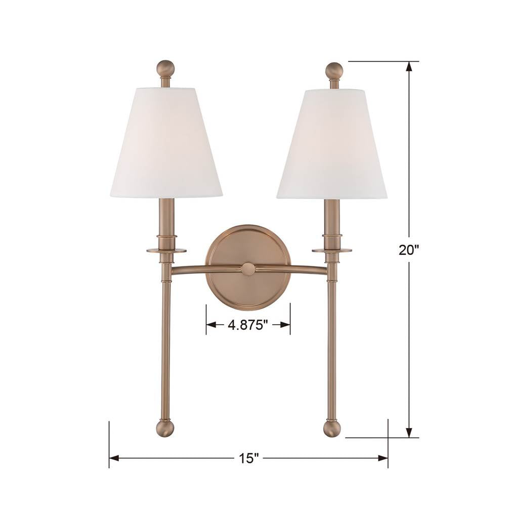 Crystorama RIV-383-AG Aged Brass Riverdale 2 Light Aged Brass Wall Mount Image 2