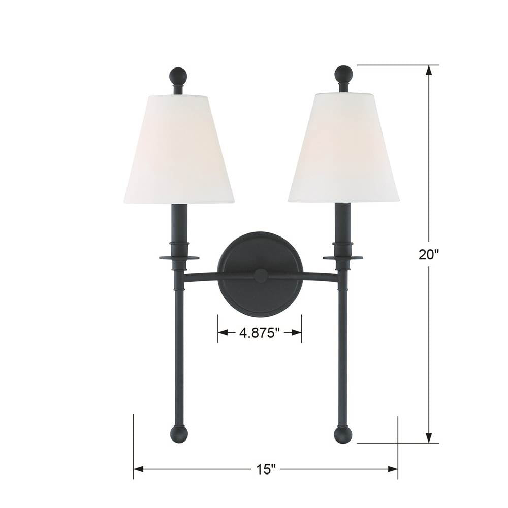 Crystorama RIV-383-BF Black Forged Riverdale 2 Light Black Forged Wall Mount Image 2