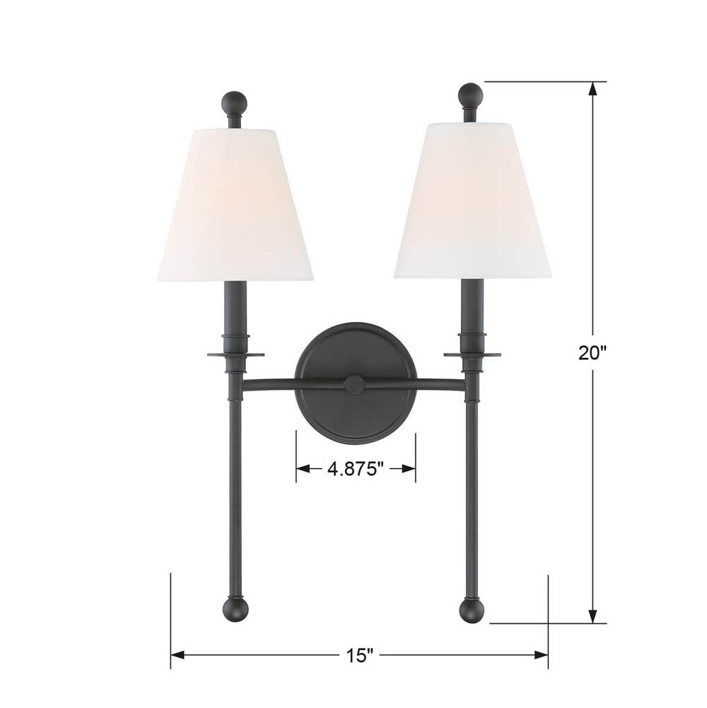Crystorama RIV-383-DB Dark Bronze Riverdale 2 Light Dark Bronze Wall Mount Image 2