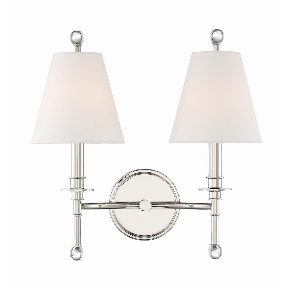 Crystorama RIV-383-PN Polished Nickel Riverdale 2 Light Polished Nickel Wall Mount Image 4
