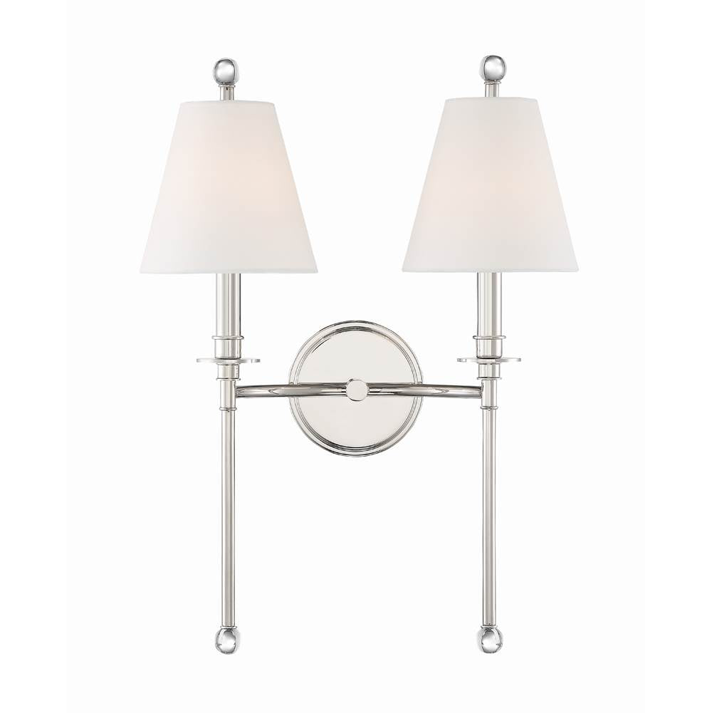 Crystorama RIV-383-PN Polished Nickel Riverdale 2 Light Polished Nickel Wall Mount Image 3