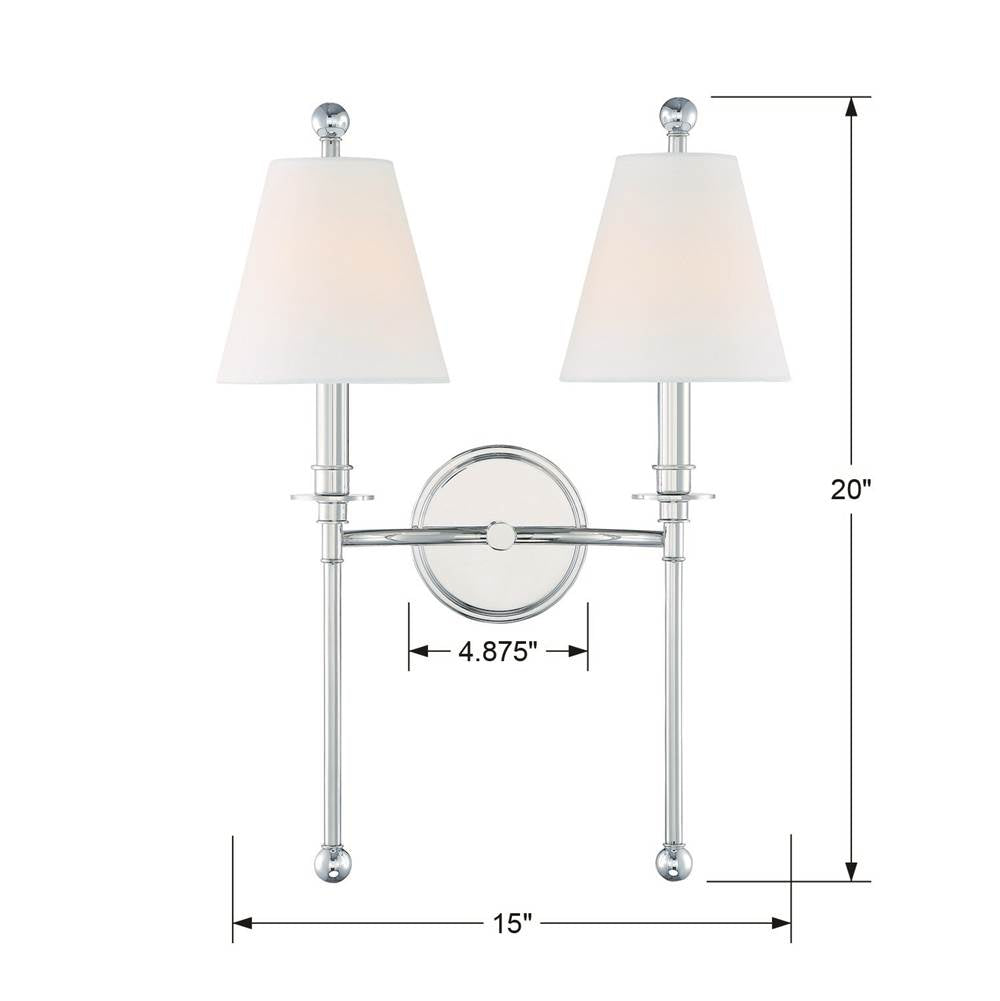 Crystorama RIV-383-PN Polished Nickel Riverdale 2 Light Polished Nickel Wall Mount Image 2