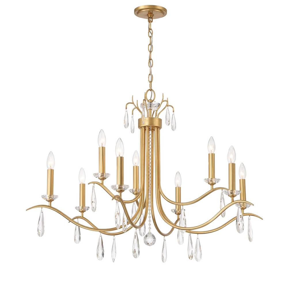 Crystorama ROL-18819-GA Antique Gold Rollins 9 Light Antique Gold Chandelier Image 1