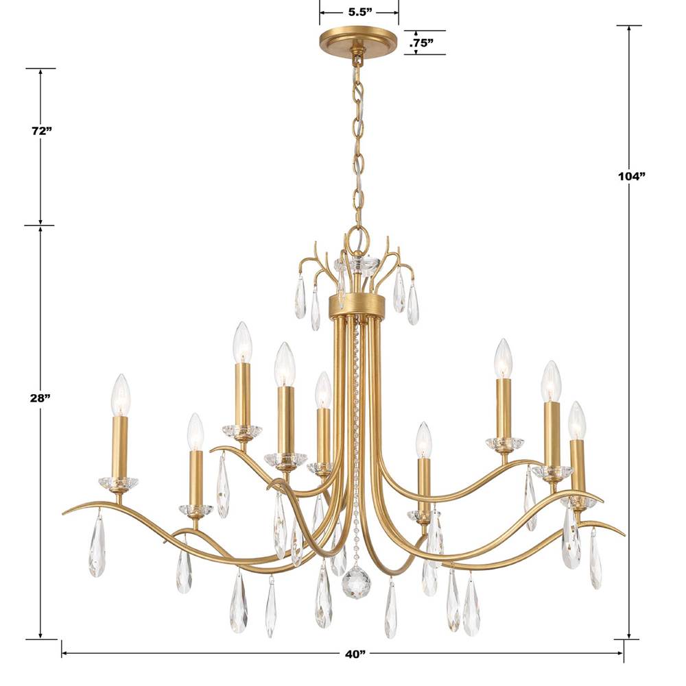 Crystorama ROL-18819-GA Antique Gold Rollins 9 Light Antique Gold Chandelier Image 3