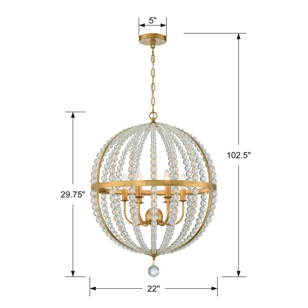 Crystorama ROX-A9006-GA Antique Gold Roxy 6 Light Antique Gold Chandelier Image 2