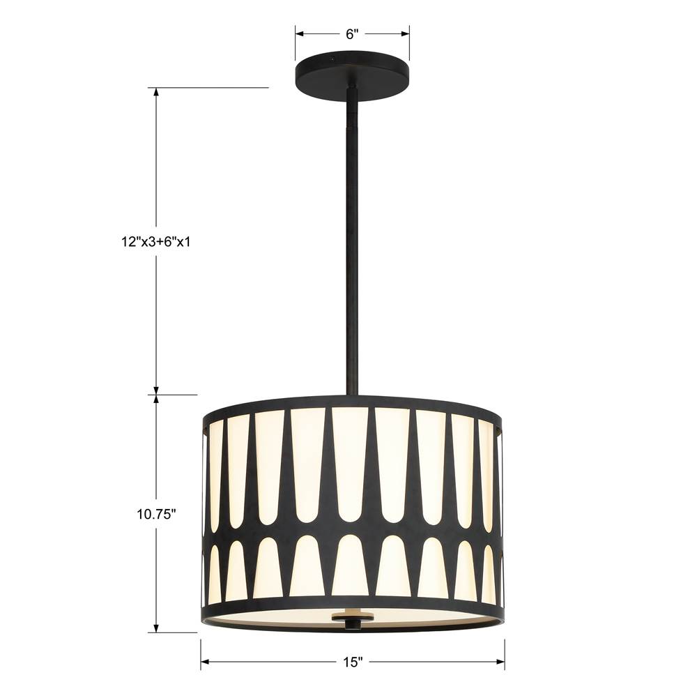 Crystorama ROY-803-BK Black Royston 3 Light Black Pendant Image 2