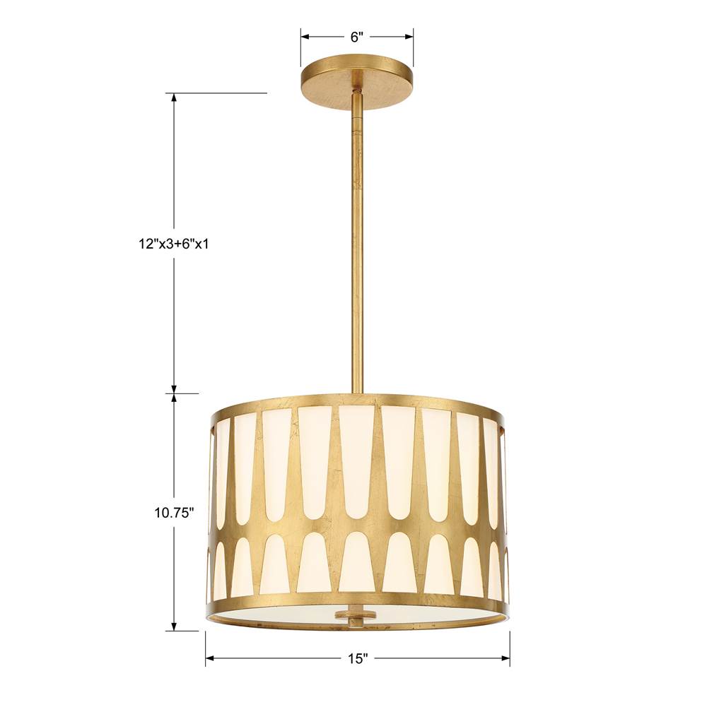 Crystorama ROY-803-GA Antique Gold Royston 3 Light Antique Gold Pendant Image 2