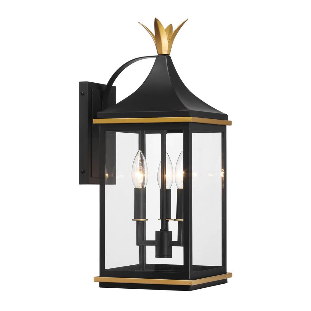 Crystorama SIM-801-MK-TG Matte Black,Textured Gold Simpson 3 Light Matte Black Plus Textured Gold Outdoor Sconce Image 1